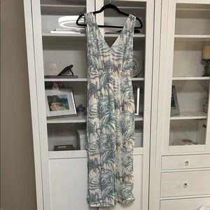 lovestitch Palm Print Midi Dress in White and Green